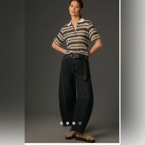 Chic Black and White Knit Polo Top